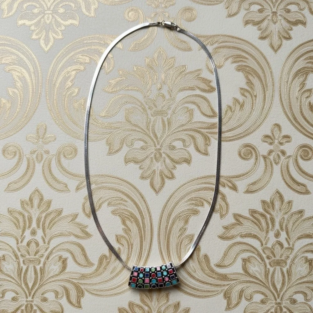 Necklace w:Multi stone 925 stamped Charm​​​ - Picture 2 of 8